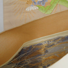 Load image into Gallery viewer, 袋帯 正絹 金糸銀糸 冊子に花々文様 薄黄色xピンク色x多色 未仕立て 六通柄 フォーマル 礼装 長さ448cm