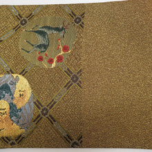 Load image into Gallery viewer, 袋帯 正絹 金糸銀糸 丸に鹿と風景文様 金色x緑色 六通柄 フォーマル 礼装 長さ440cm