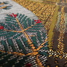 Load image into Gallery viewer, 袋帯 正絹 金糸銀糸 丸に鹿と風景文様 金色x緑色 六通柄 フォーマル 礼装 長さ440cm