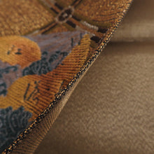 Load image into Gallery viewer, 袋帯 正絹 金糸銀糸 丸に鹿と風景文様 金色x緑色 六通柄 フォーマル 礼装 長さ440cm