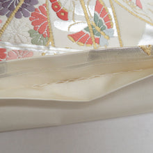 Load image into Gallery viewer, 袋帯 正絹 金糸銀糸 竹に吉祥文様 白色x多色 六通柄 フォーマル 礼装 長さ440cm