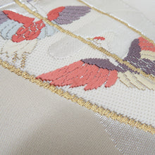 Load image into Gallery viewer, 袋帯 正絹 金糸銀糸 竹に吉祥文様 白色x多色 六通柄 フォーマル 礼装 長さ440cm