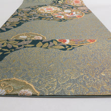 Load image into Gallery viewer, 袋帯 正絹 金糸 緑色x金色x多色 花鳥に華文様 六通柄 フォーマル 礼装 長さ440cm