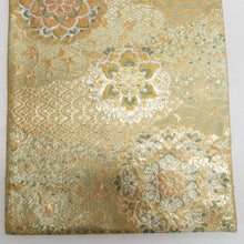 Load image into Gallery viewer, 袋帯 正絹 寿賀多錦 九百織 金色x緑色 金糸銀糸 華文紋様 六通柄 フォーマル 礼装 長さ440cm