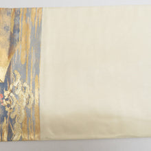 Load image into Gallery viewer, 袋帯 正絹 平安風景文様 金色xピンク色xベージュ色 金糸 ゴールド系 六通柄 フォーマル 礼装 長さ440cm