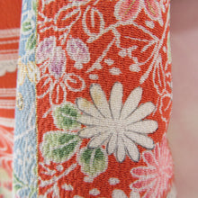 Load image into Gallery viewer, 小紋 正絹 縮緬 ちりめん オレンジ色x多色 えり華製 色紙に風景模様 カジュアル カラフル 仕立て上がり 身丈154cm