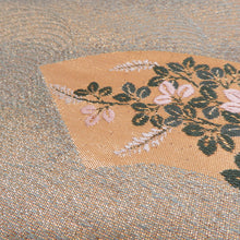 Load image into Gallery viewer, 袋帯 正絹 地紙文様 刺繍入り 金糸 金色x緑色 ゴールド系 お太鼓柄 フォーマル 礼装 長さ432cm