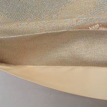 Load image into Gallery viewer, 袋帯 正絹 地紙文様 刺繍入り 金糸 金色x緑色 ゴールド系 お太鼓柄 フォーマル 礼装 長さ432cm
