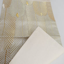Load image into Gallery viewer, 袋帯 正絹 松の葉紋様 金糸銀糸 金色x白色 刺繍入り ゴールド系 六通柄 フォーマル 礼装 長さ448cm