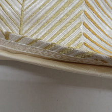Load image into Gallery viewer, 袋帯 正絹 松の葉紋様 金糸銀糸 金色x白色 刺繍入り ゴールド系 六通柄 フォーマル 礼装 長さ448cm