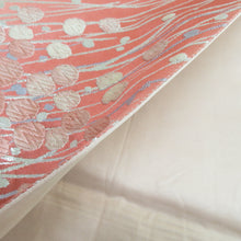 Load image into Gallery viewer, 袋帯 正絹 刺繍入り ピンク色x白色x銀色 銀糸 花文様 六通柄 フォーマル 礼装 長さ424cm