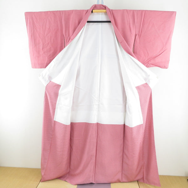 江戸小紋 赤ピンク色 総柄 正絹 袷 広衿 仕立て上がり着物 身丈157cm