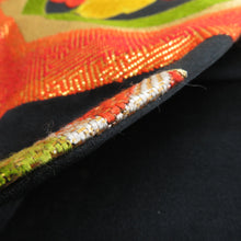 Load image into Gallery viewer, 袋帯 正絹 振袖用 亀甲に蝶々と五三桐文 黒色x金色x多色 金糸 六通柄 フォーマル 礼装 長さ424cm