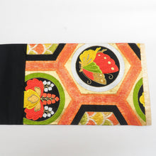 Load image into Gallery viewer, 袋帯 正絹 振袖用 亀甲に蝶々と五三桐文 黒色x金色x多色 金糸 六通柄 フォーマル 礼装 長さ424cm