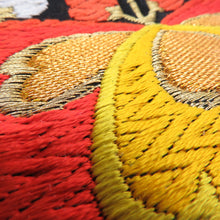 Load image into Gallery viewer, 袋帯 正絹 振袖用 亀甲に蝶々と五三桐文 黒色x金色x多色 金糸 六通柄 フォーマル 礼装 長さ424cm