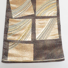 Load image into Gallery viewer, 袋帯 正絹 すくい織 ゴールド系 幾何学文様 黒色x金色x銀色 金糸銀糸 六通柄 フォーマル 礼装 長さ432cm