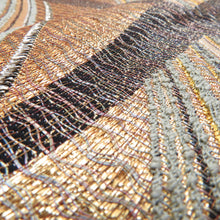 Load image into Gallery viewer, 袋帯 正絹 すくい織 ゴールド系 幾何学文様 黒色x金色x銀色 金糸銀糸 六通柄 フォーマル 礼装 長さ432cm