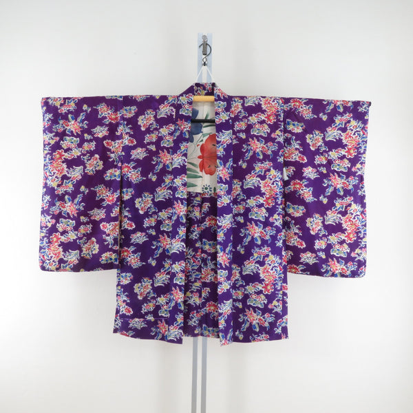 羽織 アンティーク 昔羽織 正絹 紫色ｘ多色 花模様 ちりよけ 上着 身丈91cm【中古】 ki8359AB-1_grande.jpg?v=1760491897