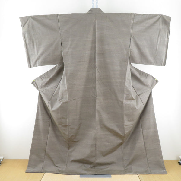 紬 着物 本場大島 誠織り 片ス式 茶色 縞模様 袷 広衿 正絹 余り布付き