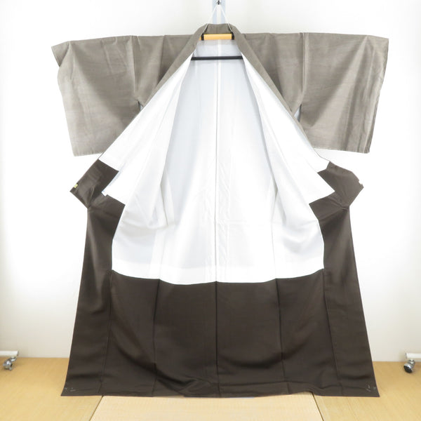 紬 着物 本場大島 誠織り 片ス式 茶色 縞模様 袷 広衿 正絹 余り布付き