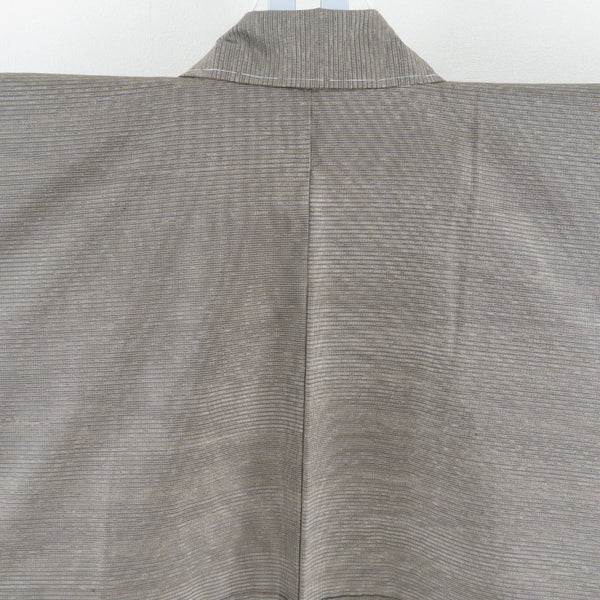 紬 着物 本場大島 誠織り 片ス式 茶色 縞模様 袷 広衿 正絹 余り布付き