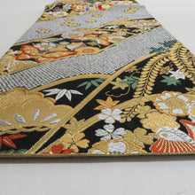 Load image into Gallery viewer, 袋帯 振袖用 黒色x金色x多色 吉祥文様 全通柄 正絹 仕立て上がり 着物帯 長さ432cm