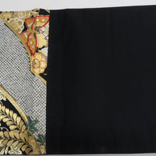 Load image into Gallery viewer, 袋帯 振袖用 黒色x金色x多色 吉祥文様 全通柄 正絹 仕立て上がり 着物帯 長さ432cm