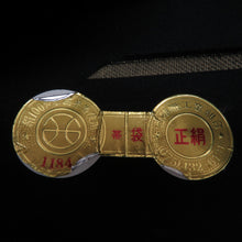 Load image into Gallery viewer, 袋帯 西陣織 証紙付き 振袖用 金色x緑色 金糸銀糸 水玉文様 六通柄 正絹 未仕立て 着物帯 長さ464cm