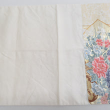 Load image into Gallery viewer, 袋帯 白地 金糸 花車文様 金色xピンク色x多色 六通柄 正絹 仕立て上がり 着物帯 長さ440cm