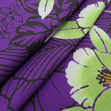 Load image into Gallery viewer, 反物 寛斎 浴衣反物 紫×カラシぼかし 花柄 Kansai yukata 綿100% クインサイズ 未仕立て 糸留めあり 和裁練習用 生地 洋服リメイク