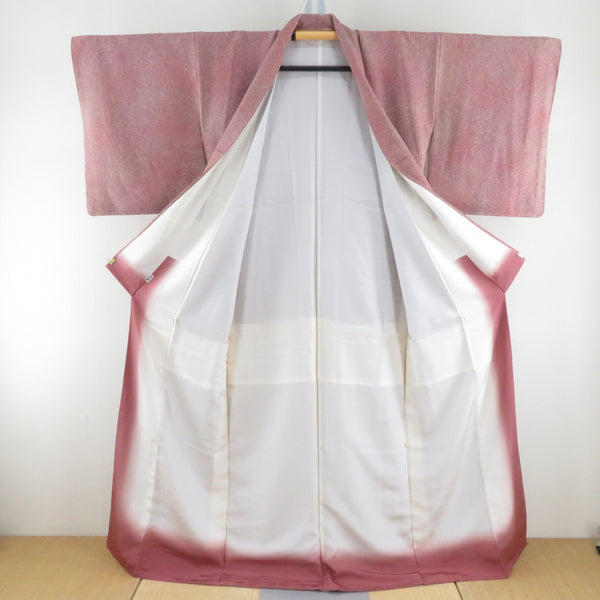 色無地 ぼかし色無地 袷 広衿 くすみピンク色 中陰蔦紋 落款入り 正絹