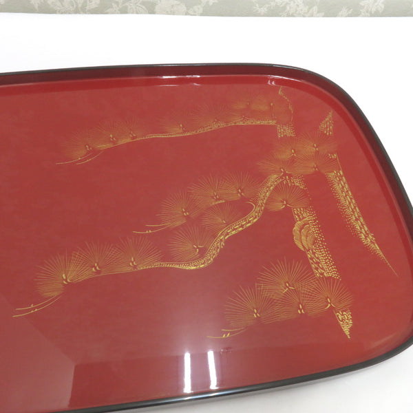 骨董・民芸品 輪島塗 平盆 お盆 漆器 沈金 松 能登輪島 箱有 - KIMONO