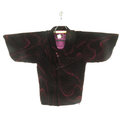 羽織 ベルベットコート 波模様 黒色ｘ赤色 着物コート 着物用 身丈81cm 美品