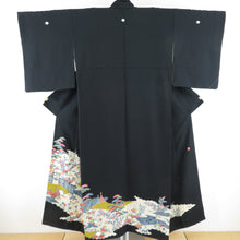 Load image into Gallery viewer, Black Tomesode home Kaga Yuzen Dyeing Tae 弌 Hana writer substance in the fence
