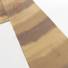 Load image into Gallery viewer, Nishijin Owin Back Obi Takagaki Texture Hishiya Rokumon Noh Noh Noh Noh, Saaya type on the hemp leaf brown pure silk casual kimono length 440cm beautiful goods