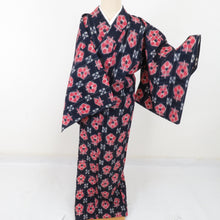 Load image into Gallery viewer, Wool kimono Appendix Tsushu Tsubaki pattern woven pattern Bachi collar dark blue casual casual kimono tailor 157cm