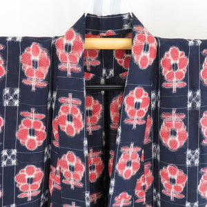 Wool kimono Appendix Tsushu Tsubaki pattern woven pattern Bachi collar dark blue casual casual kimono tailor 157cm