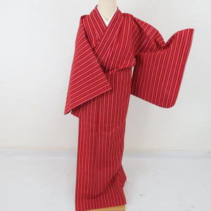 Wool kimono single coat striped pattern weaving pattern Bachi collar red casual kimono tailoring