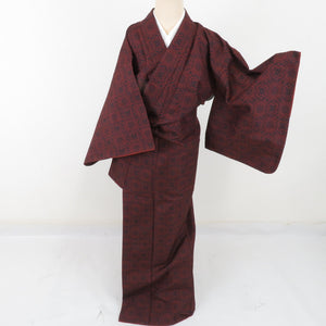 Tsumugi Kimono Shu Ebun Lined Collar Black Red Pure Silk Casual Casual Kimono Tailor