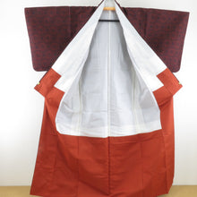 Load image into Gallery viewer, Tsumugi Kimono Shu Ebun Lined Collar Black Red Pure Silk Casual Casual Kimono Tailor