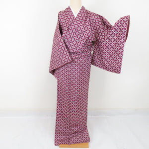 Komon Dyeing Oshima Shichibu sentence Lined Bee Collar Purple Pure silk Casual Casual Kimono
