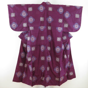 Tsumugi Kimono Antique Chrysanthemum Public Bachi Collar Purple Lined Casual Kimono Retro Hall 140cm