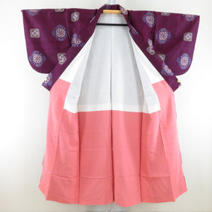 Tsumugi Kimono Antique Chrysanthemum Public Bachi Collar Purple Lined Casual Kimono Retro Hall 140cm