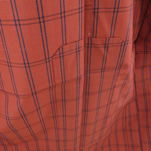 ウール着物 単衣 格子模様 織り文様 バチ衿 赤色 カジュアルきもの 仕立て上がり 身丈159cm 美品