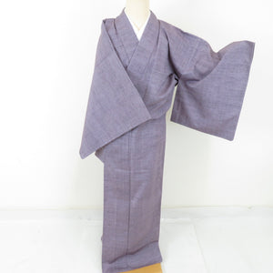 紬 着物 色無地 単衣 バチ衿 紫色 正絹 紋なし カジュアル着物 仕立て上がり 身丈153cm