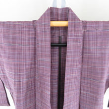 Load image into Gallery viewer, Tsumugi Kimono lattice single cracked collar purple pure silk casual kimono tailoring