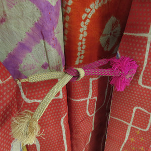 Haori Antique Ena Sen Sen Senpai Pattern Court Silk Red Brown Retro Taisho Roman Romance Kimono 97cm