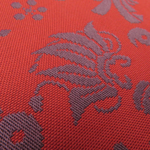 半幅帯 正絹 茄子文様 宝づくし 赤色 織り文様 リバーシブル 半巾帯 カジュアル 長さ408cm 美品