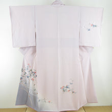 Load image into Gallery viewer, Visit arrival Akida Flower Bunko Yuzen Road Lined Collar Purchase Silk Purple Purple Purple Semi -formal tailoring Kimono Yamato Kimono 150cm