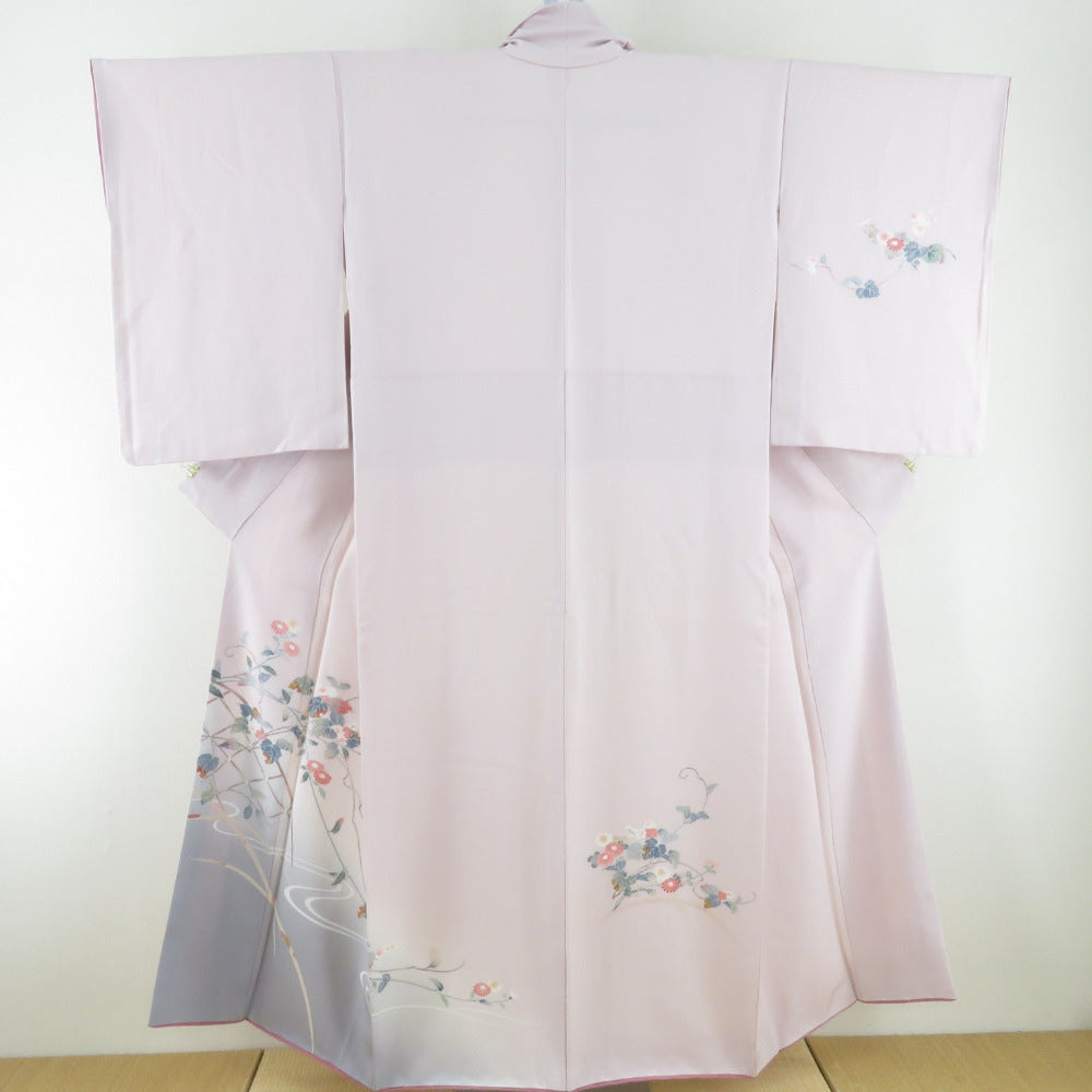 Visit arrival Akida Flower Bunko Yuzen Road Lined Collar Purchase Silk Purple Purple Purple Semi -formal tailoring Kimono Yamato Kimono 150cm